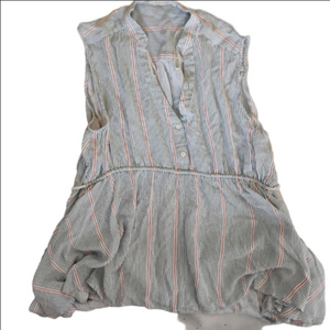 Ellison Blue and Pink Striped Women's Sleeveless Button Down Blouse Top